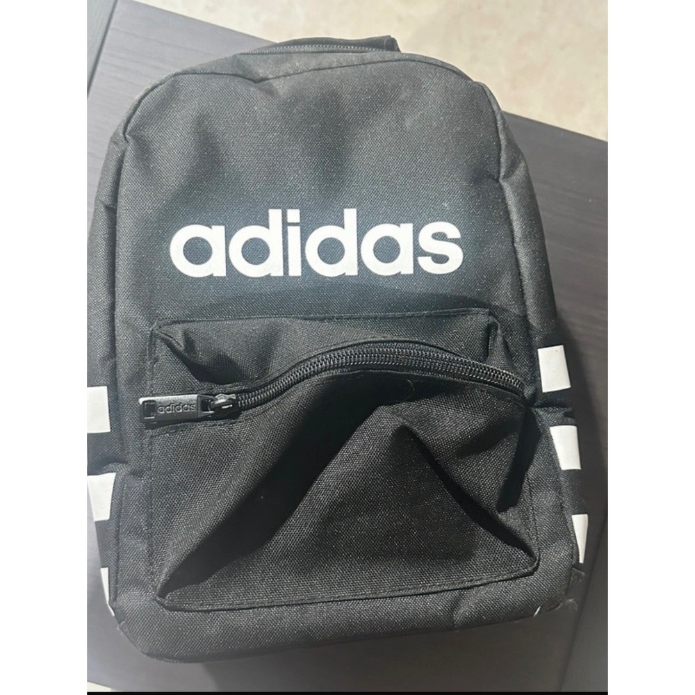 Adidas Kids Insulated Lunch Bag Black White Three Stripe Logo Zippered